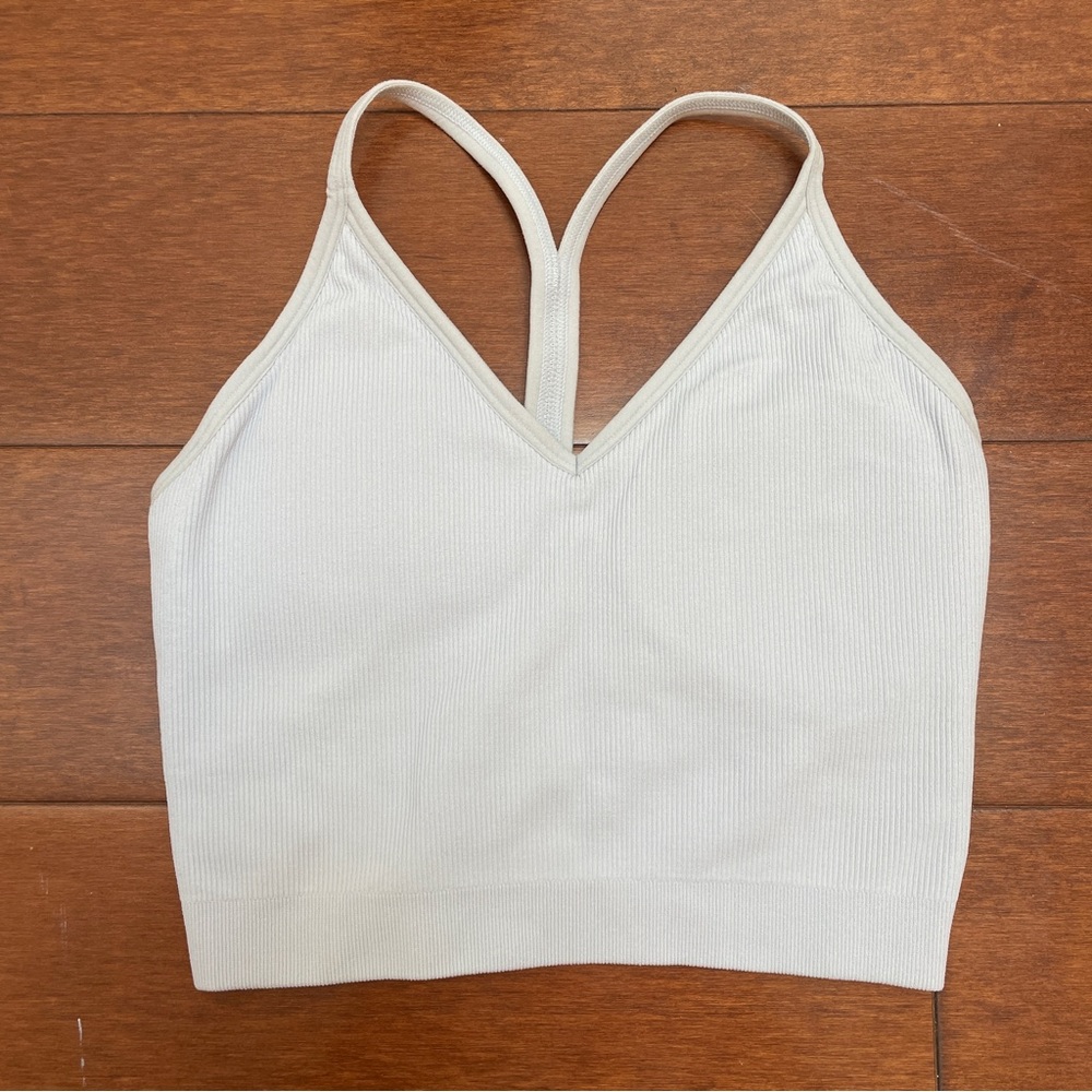 Blue V Neck Racerback Sports Bra Cropped Top Athlesiure Workout Size M Ribbed